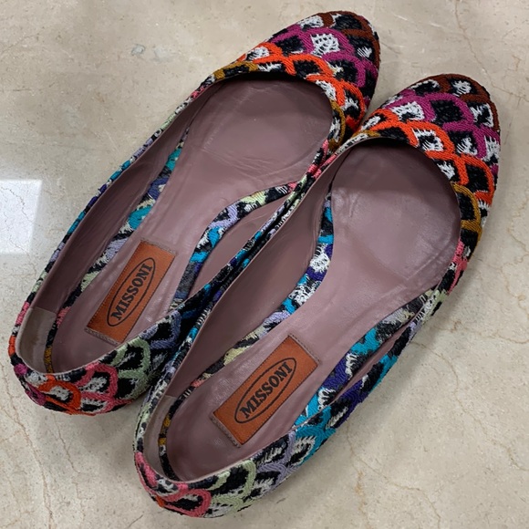MISSONI FLATS IN CALF LEATHER W/FABRIC UPPER GORGEOUS COLORWAY/PRINT SIZE 38/8 - Picture 5 of 14